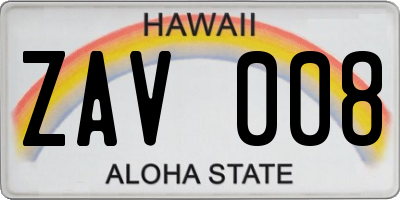 HI license plate ZAV008