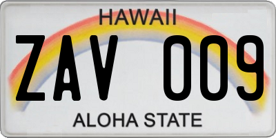 HI license plate ZAV009