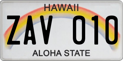 HI license plate ZAV010