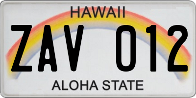 HI license plate ZAV012