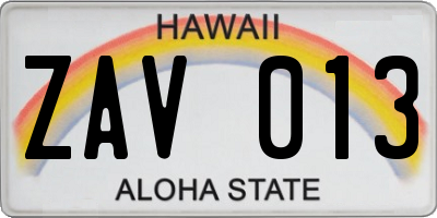 HI license plate ZAV013