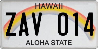 HI license plate ZAV014