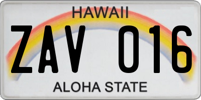 HI license plate ZAV016