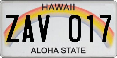 HI license plate ZAV017