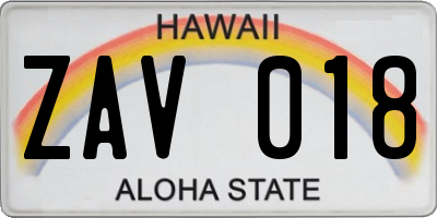 HI license plate ZAV018