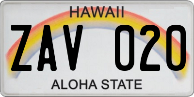 HI license plate ZAV020