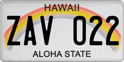 HI license plate ZAV022