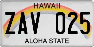 HI license plate ZAV025