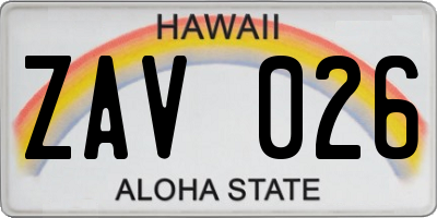 HI license plate ZAV026