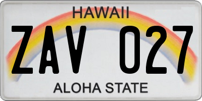 HI license plate ZAV027