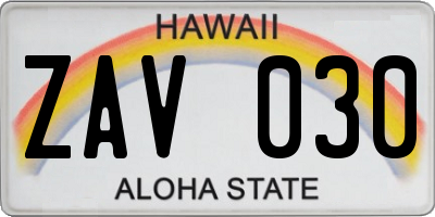 HI license plate ZAV030
