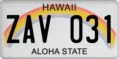 HI license plate ZAV031