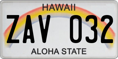 HI license plate ZAV032