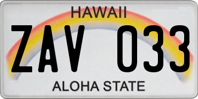 HI license plate ZAV033