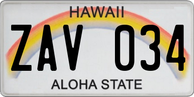 HI license plate ZAV034