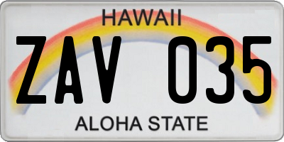 HI license plate ZAV035