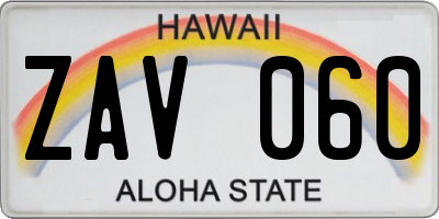 HI license plate ZAV060