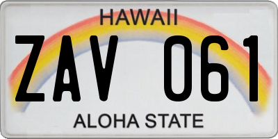 HI license plate ZAV061