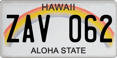 HI license plate ZAV062