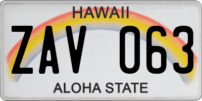 HI license plate ZAV063