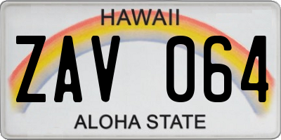 HI license plate ZAV064
