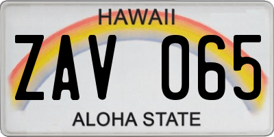 HI license plate ZAV065