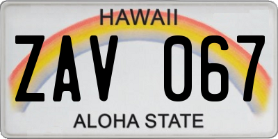 HI license plate ZAV067