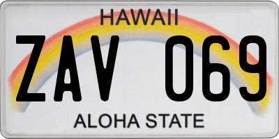 HI license plate ZAV069