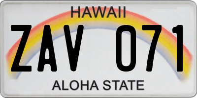 HI license plate ZAV071