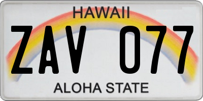 HI license plate ZAV077