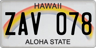HI license plate ZAV078