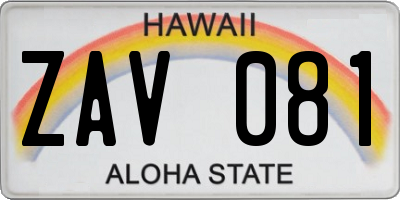 HI license plate ZAV081