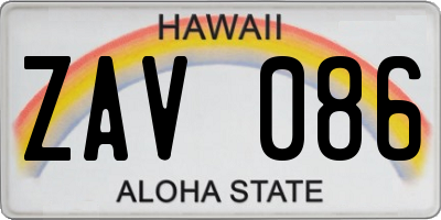 HI license plate ZAV086