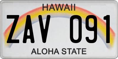 HI license plate ZAV091