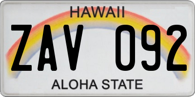 HI license plate ZAV092