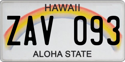 HI license plate ZAV093