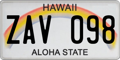 HI license plate ZAV098