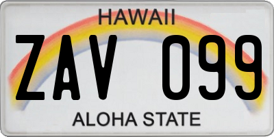 HI license plate ZAV099