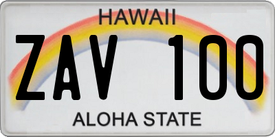 HI license plate ZAV100