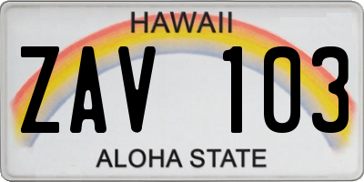 HI license plate ZAV103