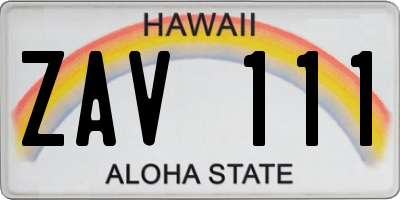 HI license plate ZAV111