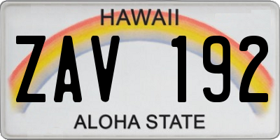 HI license plate ZAV192