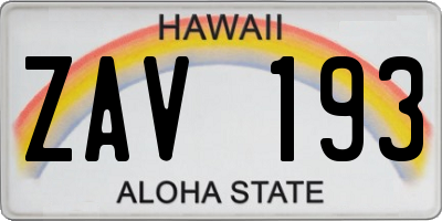 HI license plate ZAV193