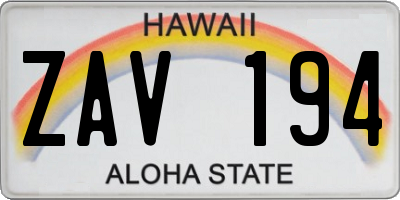 HI license plate ZAV194