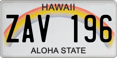 HI license plate ZAV196