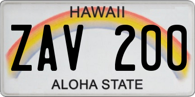 HI license plate ZAV200