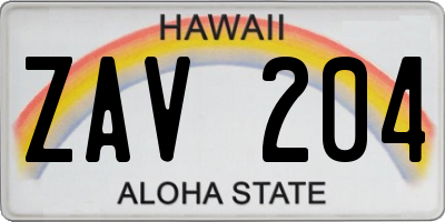 HI license plate ZAV204