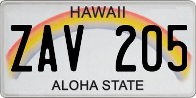 HI license plate ZAV205