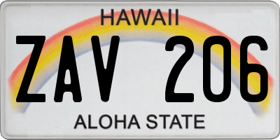 HI license plate ZAV206