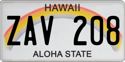 HI license plate ZAV208